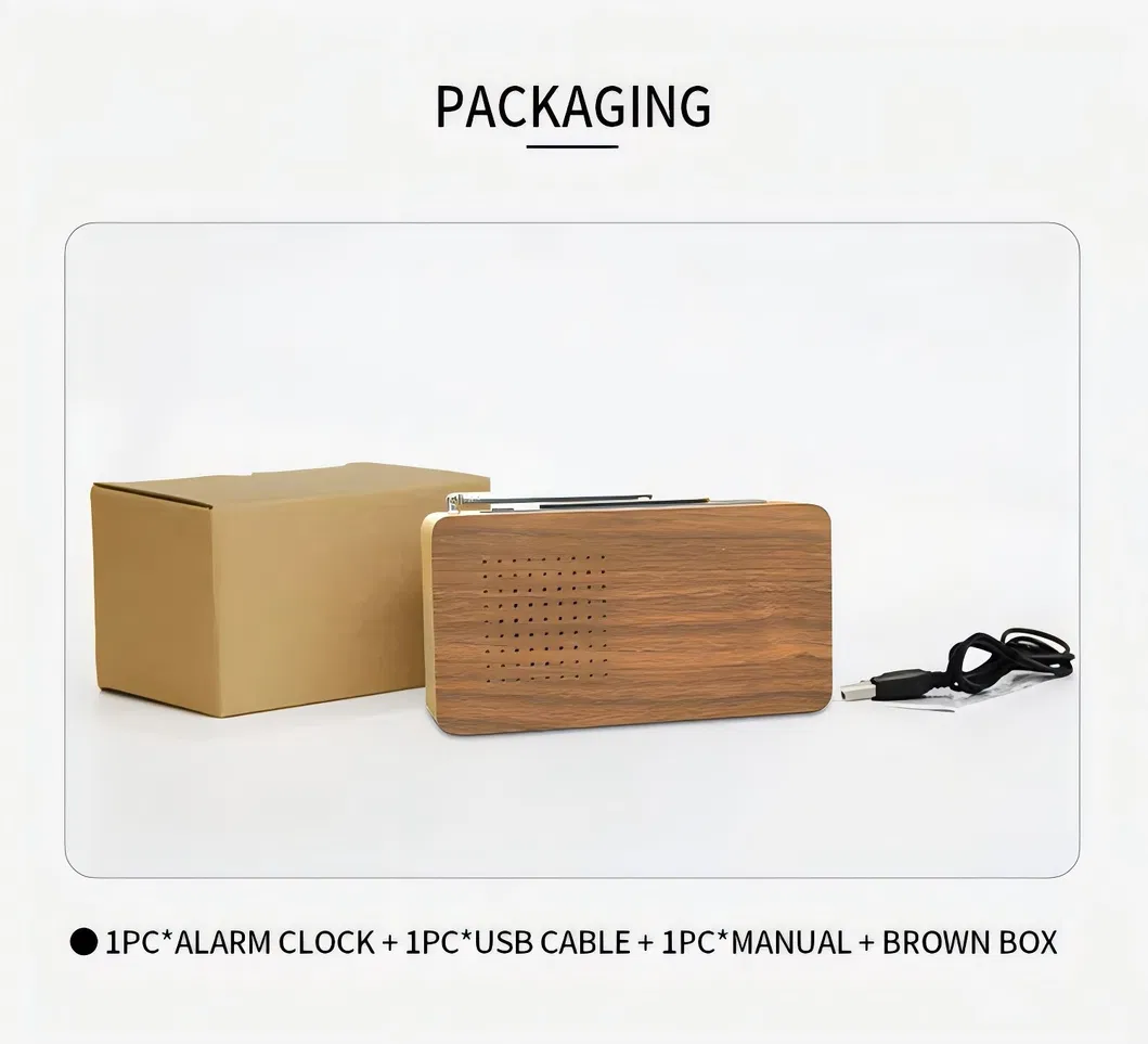 Wooden LED Digital FM Radio Alarm Clock with Temperature Sound Control