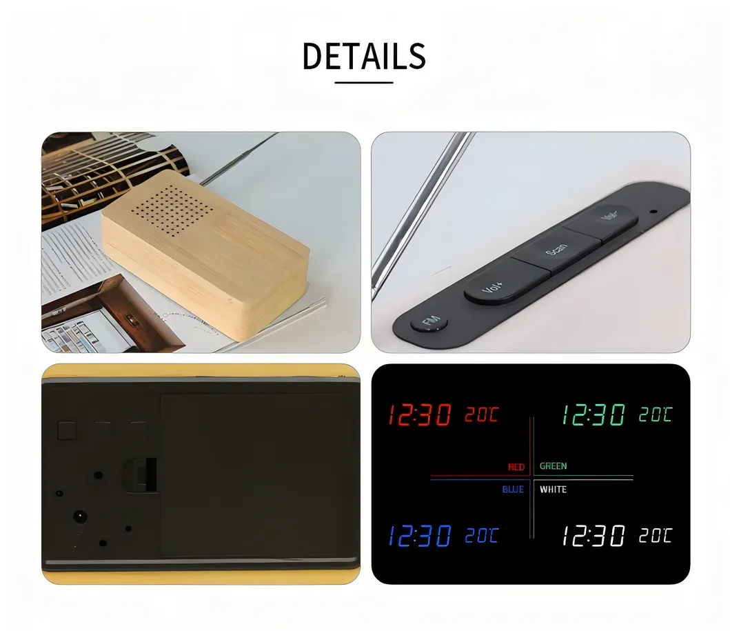 Wooden LED Digital FM Radio Alarm Clock with Temperature Sound Control