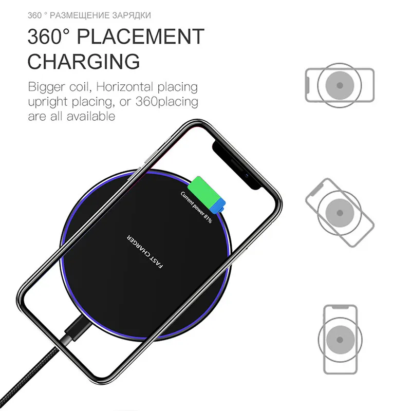 Custom Logo Promotional Gifts Universal 15W Wireless Charging Pad Fast Charger Portable Round Aluminium Alloy 10W LED Light Wireless Chargers