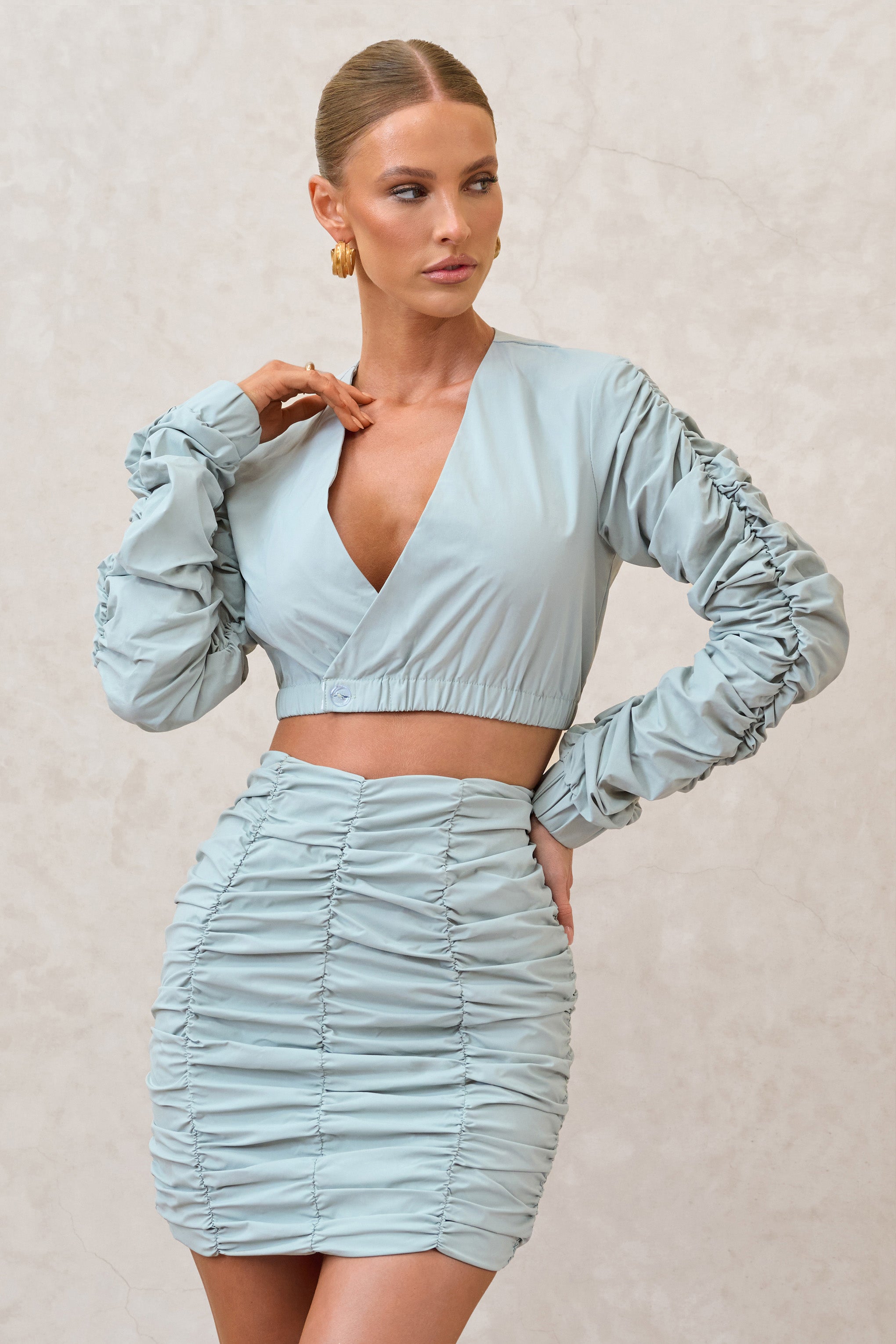 Sage Ruched Mini Skirt