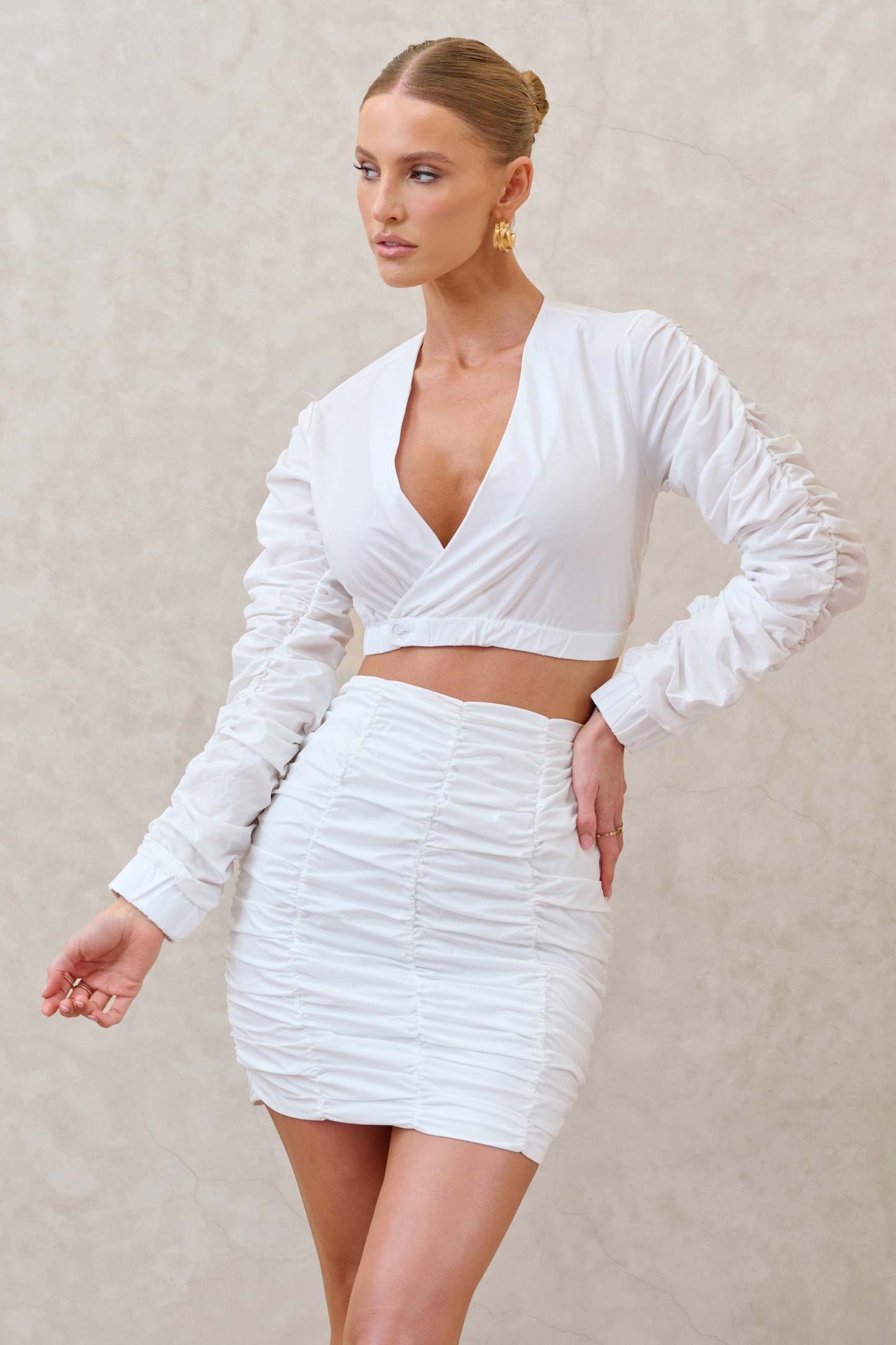 White Ruched Mini Skirt