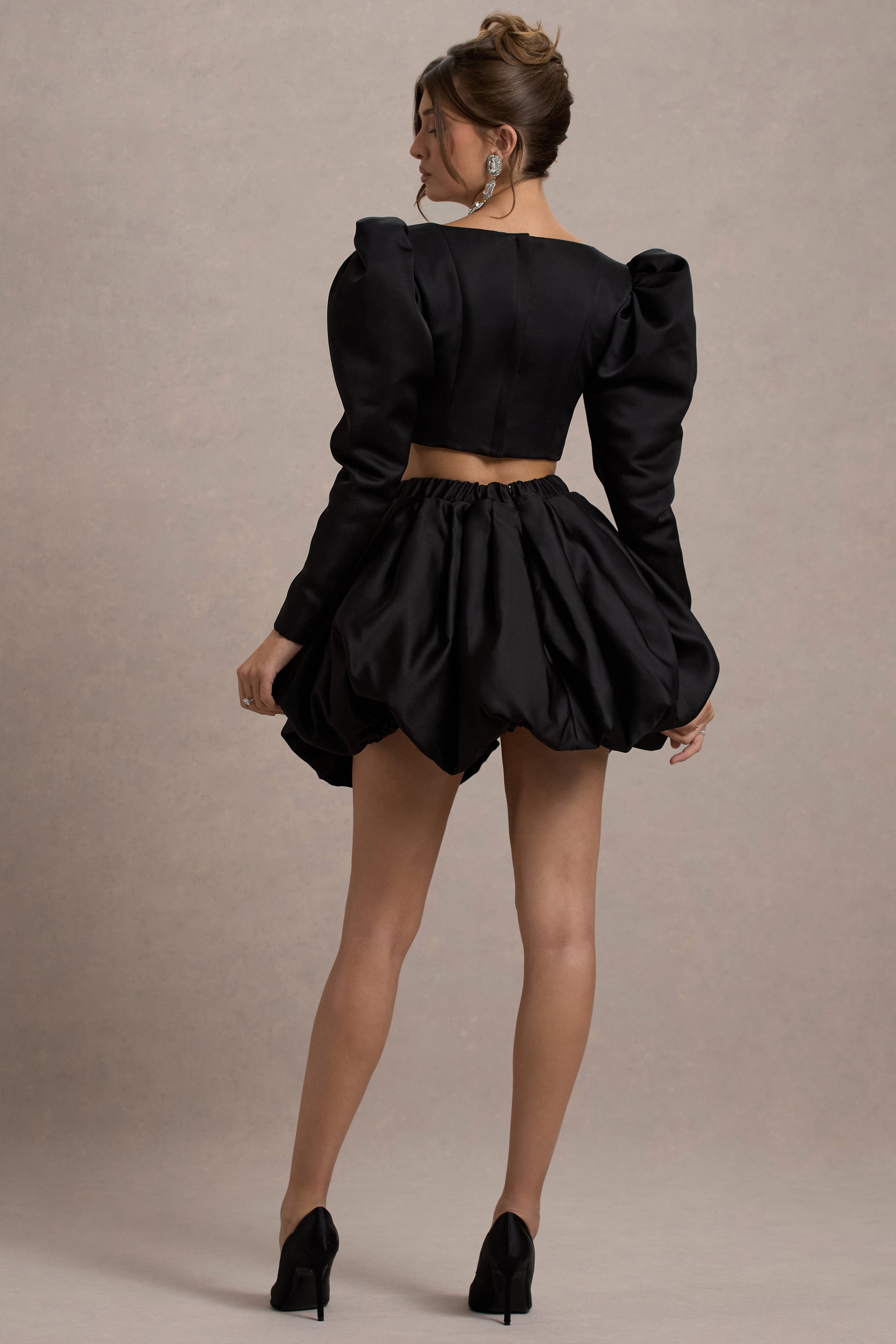 Black Satin Bubble Mini Skirt