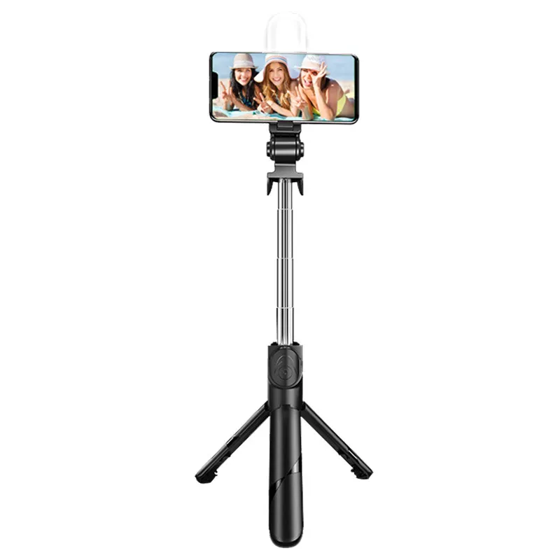 Xt02s Extendable Selfie Tripod - 70cm, Bluetooth Remote &amp; LED Light (Black)