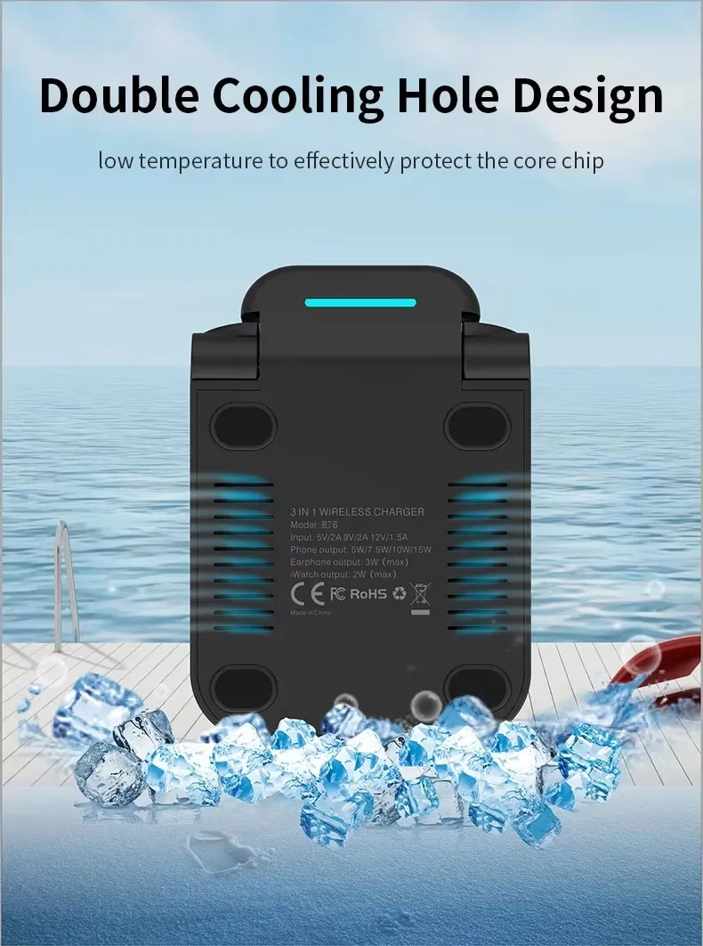 3-in-1 Foldable Wireless Charger Stand for Fast Charging Phone Dock Station