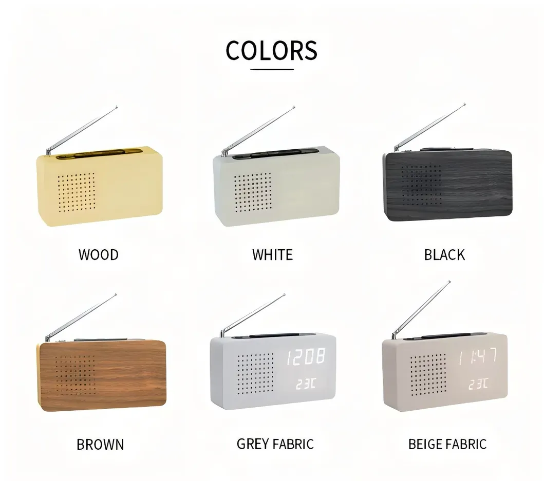 Wooden LED Digital FM Radio Alarm Clock with Temperature Sound Control