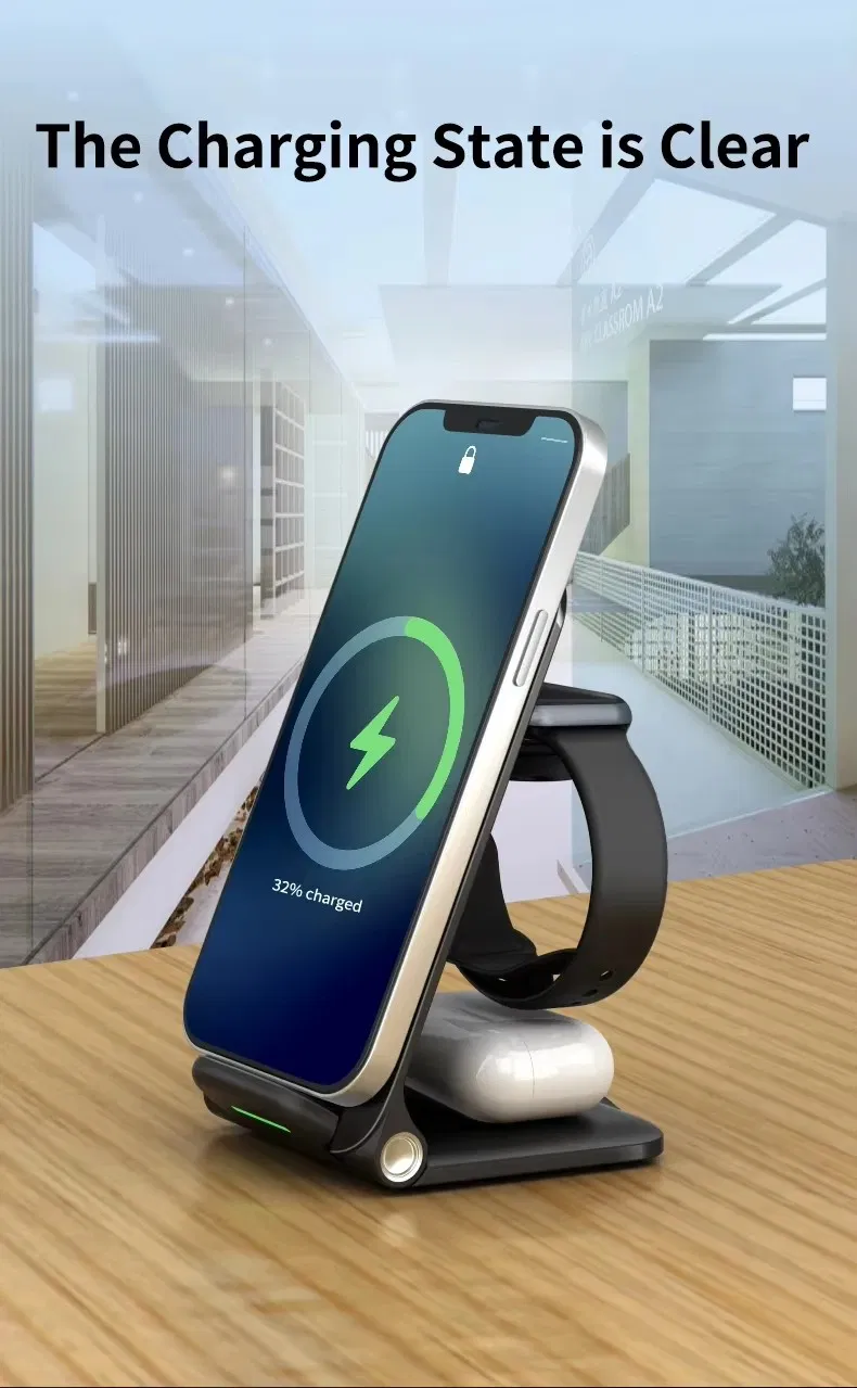 3-in-1 Foldable Wireless Charger Stand for Fast Charging Phone Dock Station