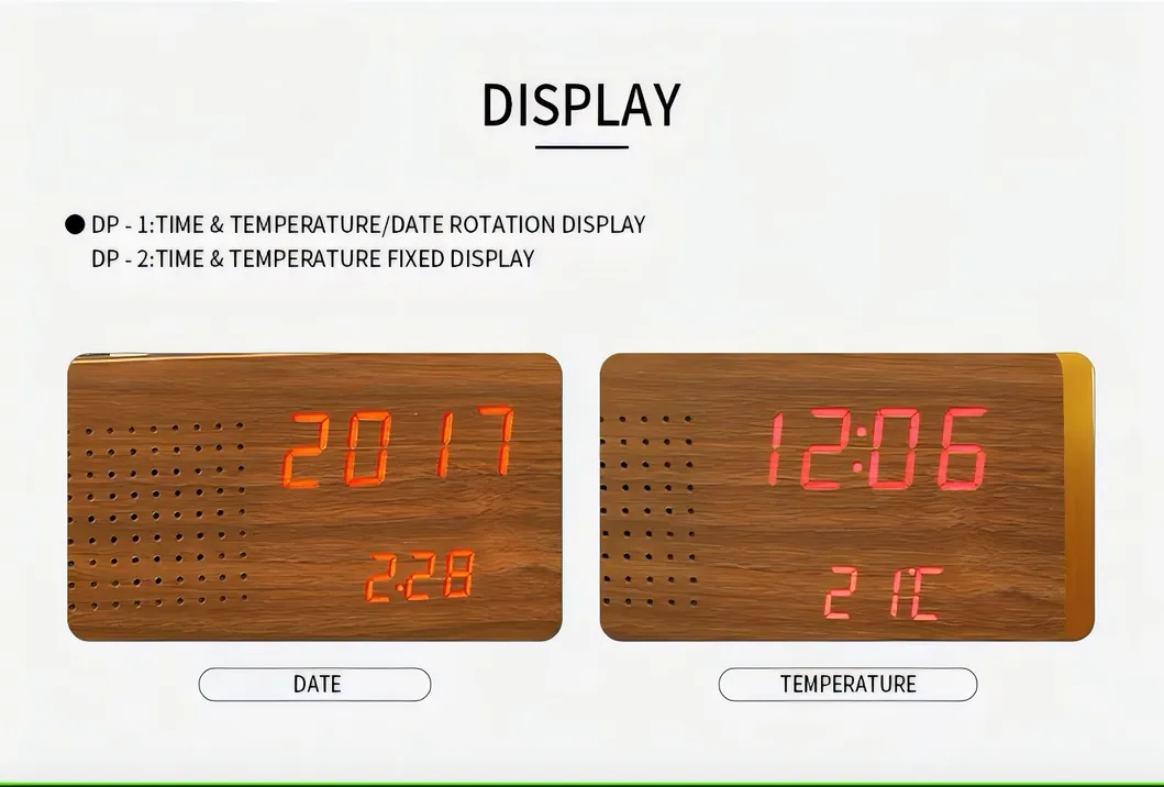 Wooden LED Digital FM Radio Alarm Clock with Temperature Sound Control