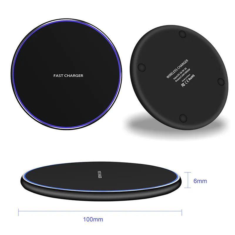 Custom Logo Promotional Gifts Universal 15W Wireless Charging Pad Fast Charger Portable Round Aluminium Alloy 10W LED Light Wireless Chargers