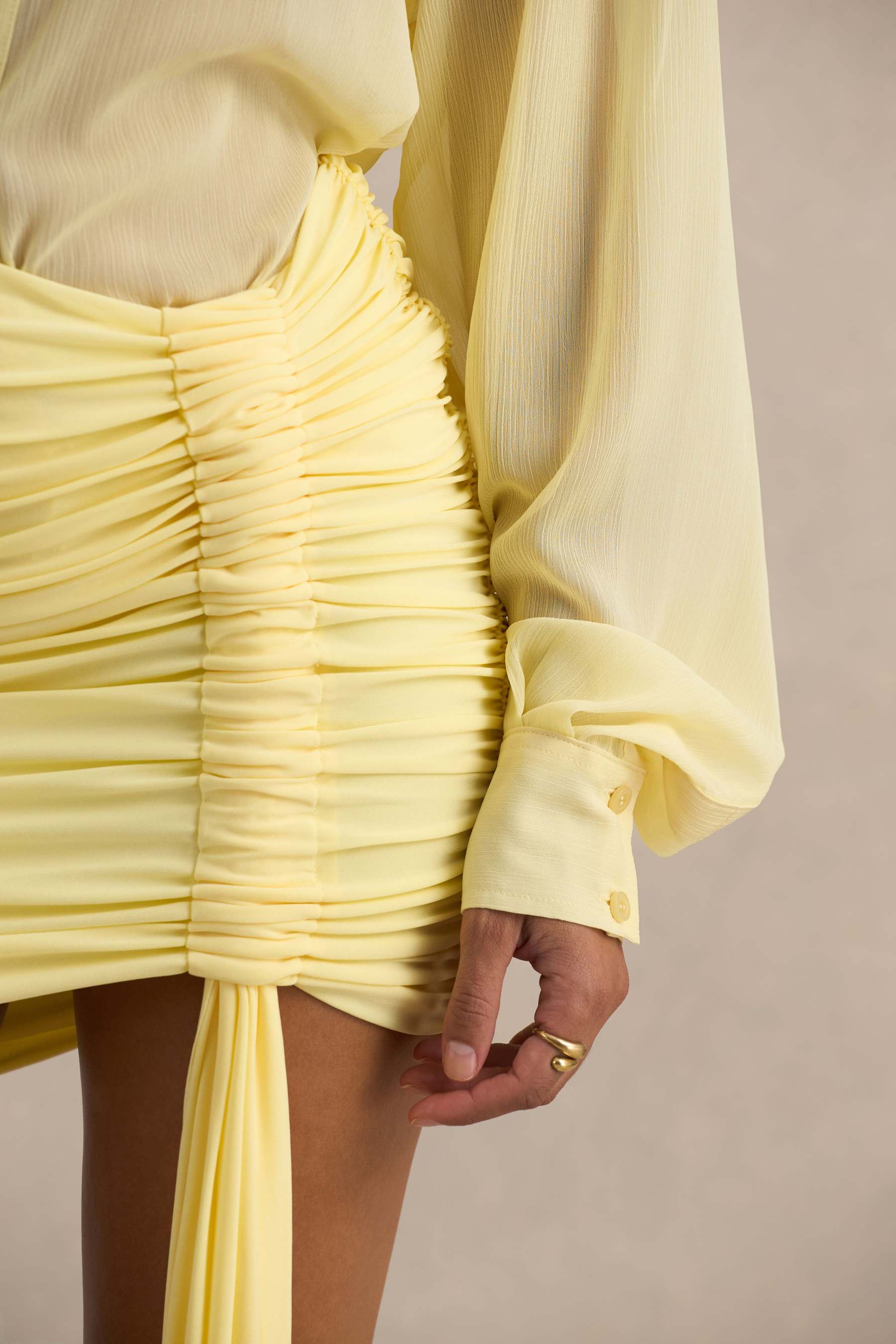 Lemon Ruched Wrap Mini Skirt With Sash