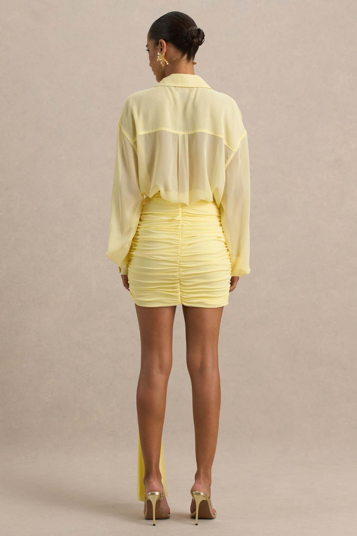 Lemon Ruched Wrap Mini Skirt With Sash