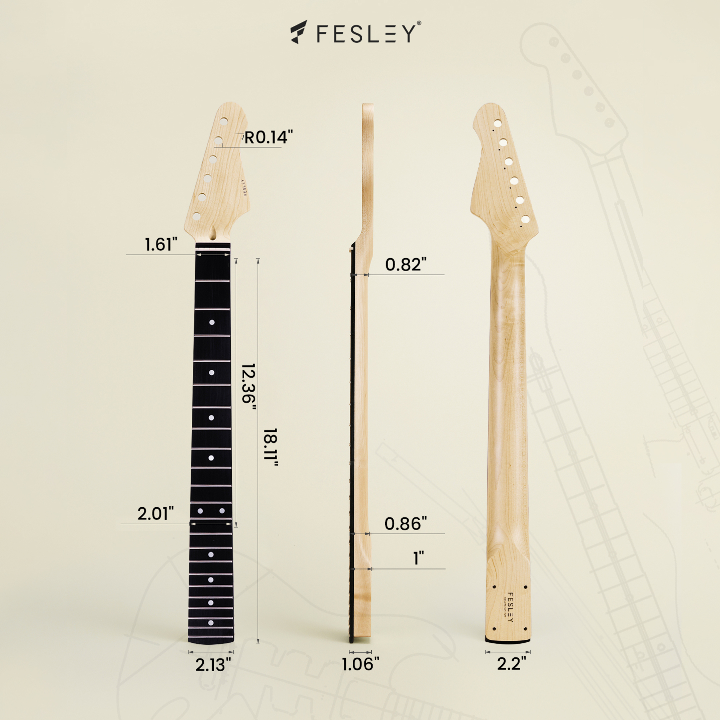 Fesley DIY ST Electric Guitar Kit with Poplar Body