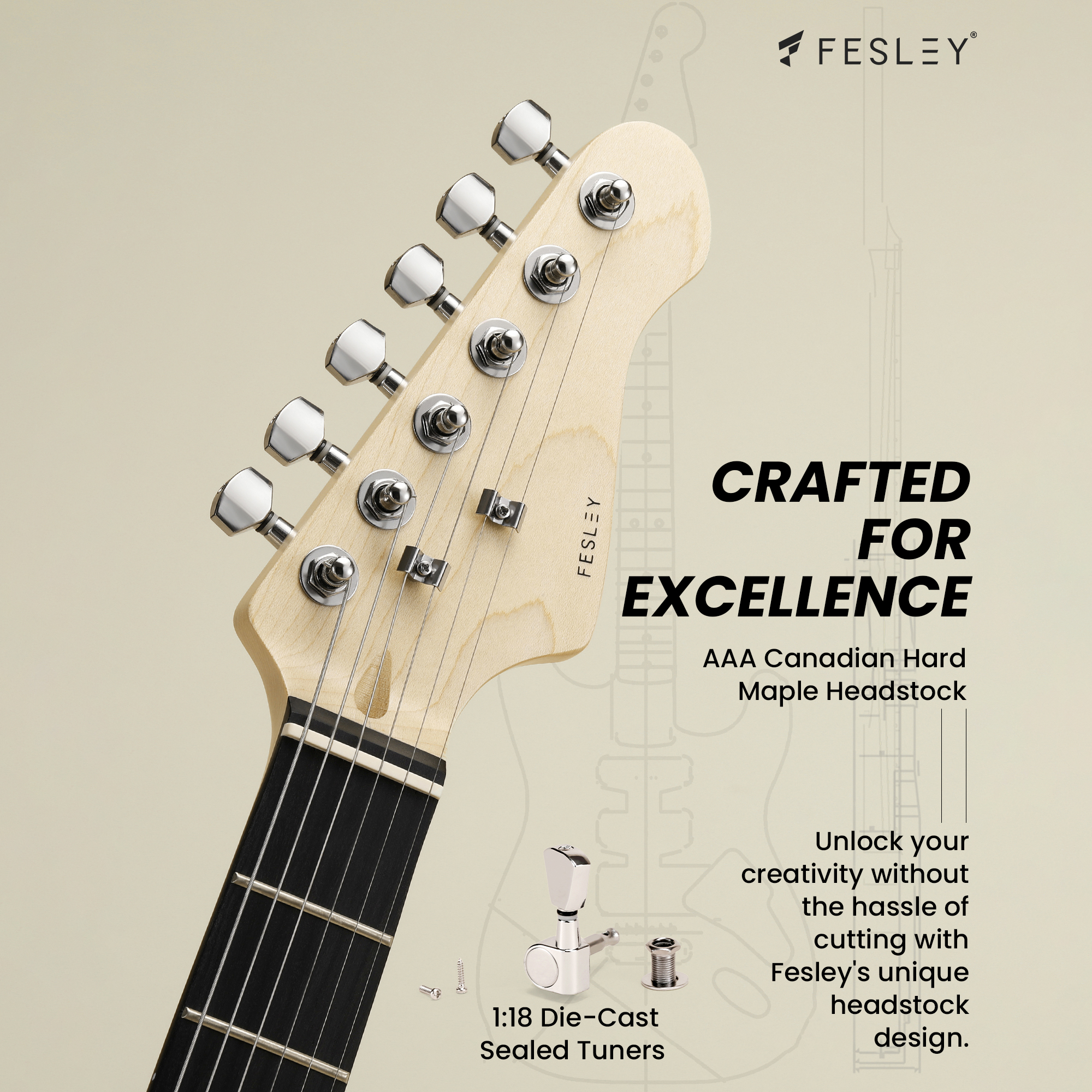 Fesley DIY ST Electric Guitar Kit with Poplar Body