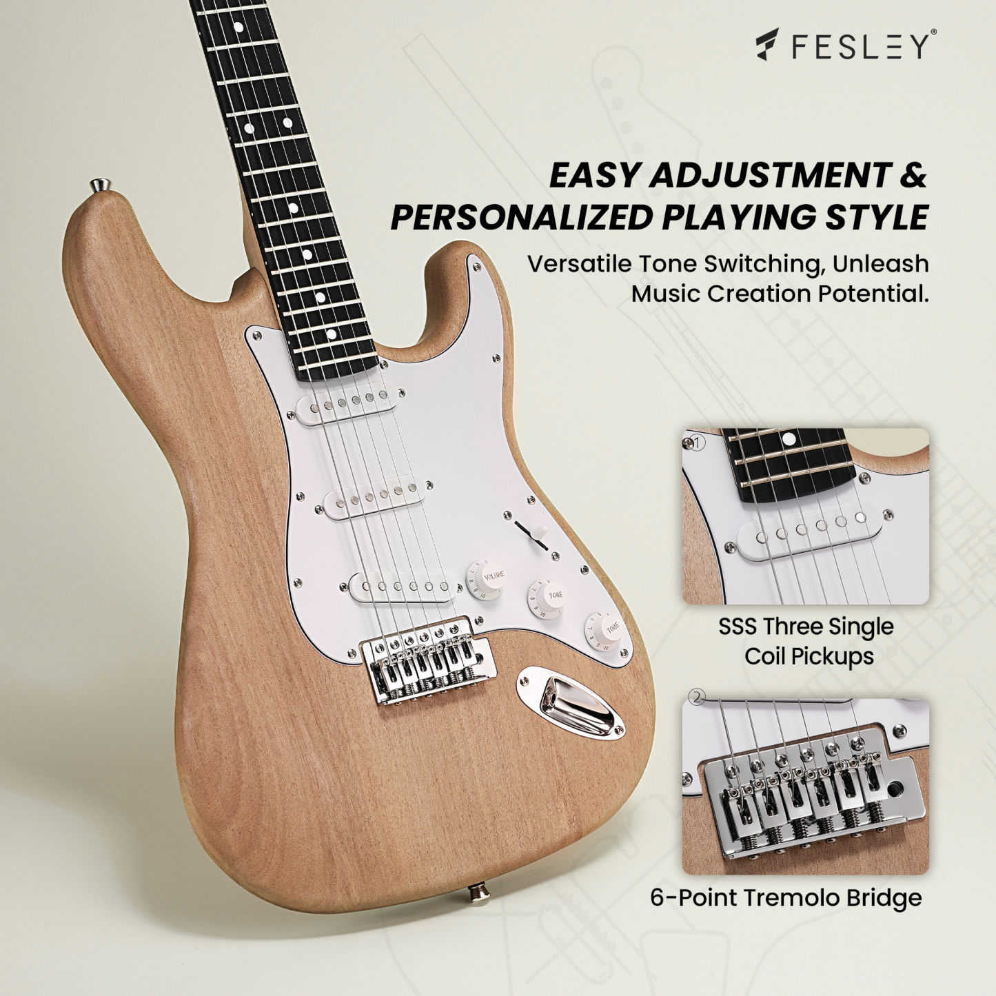 Fesley DIY ST Electric Guitar Kit with Poplar Body