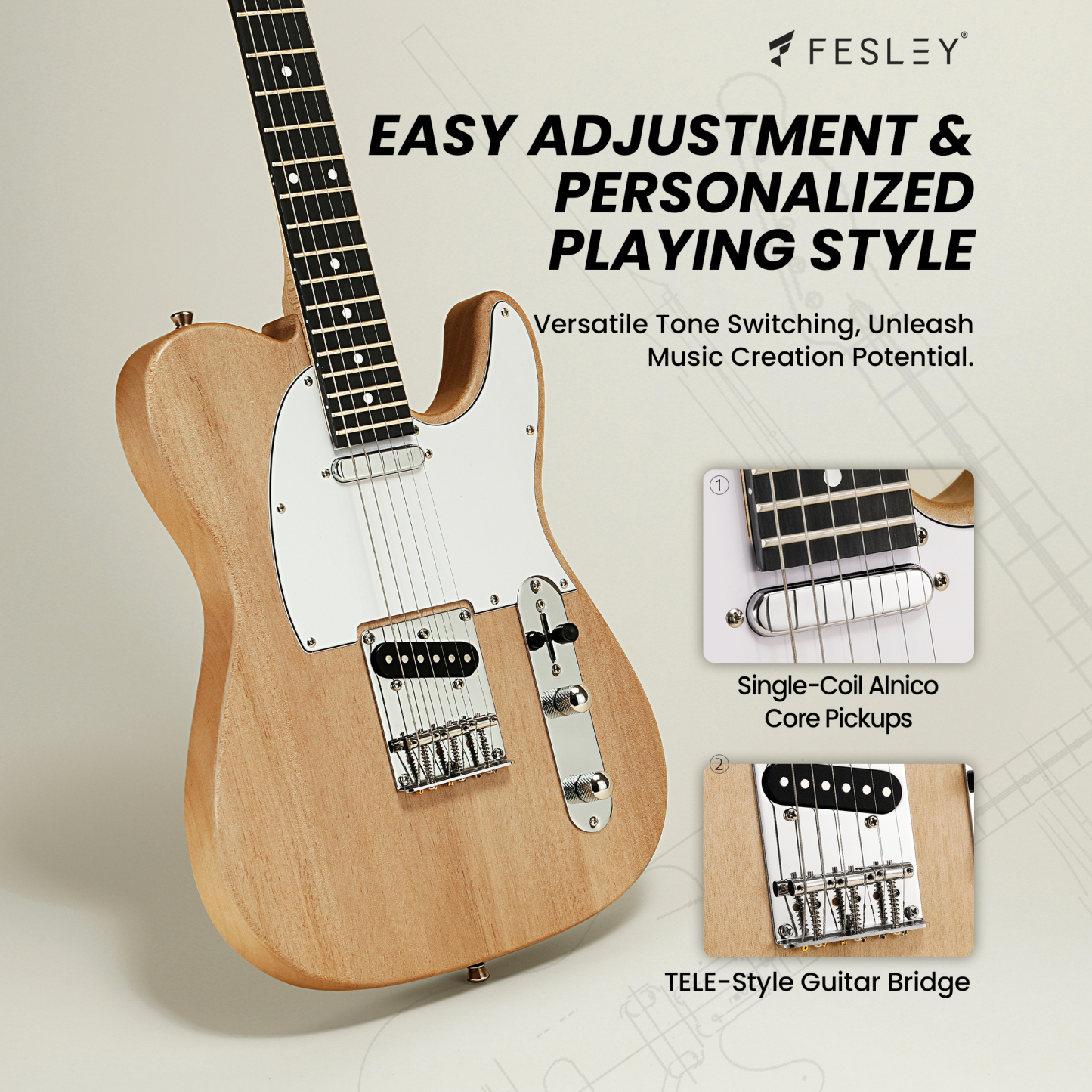 Fesley DIY TC Electric Guitar Kit with Poplar Body