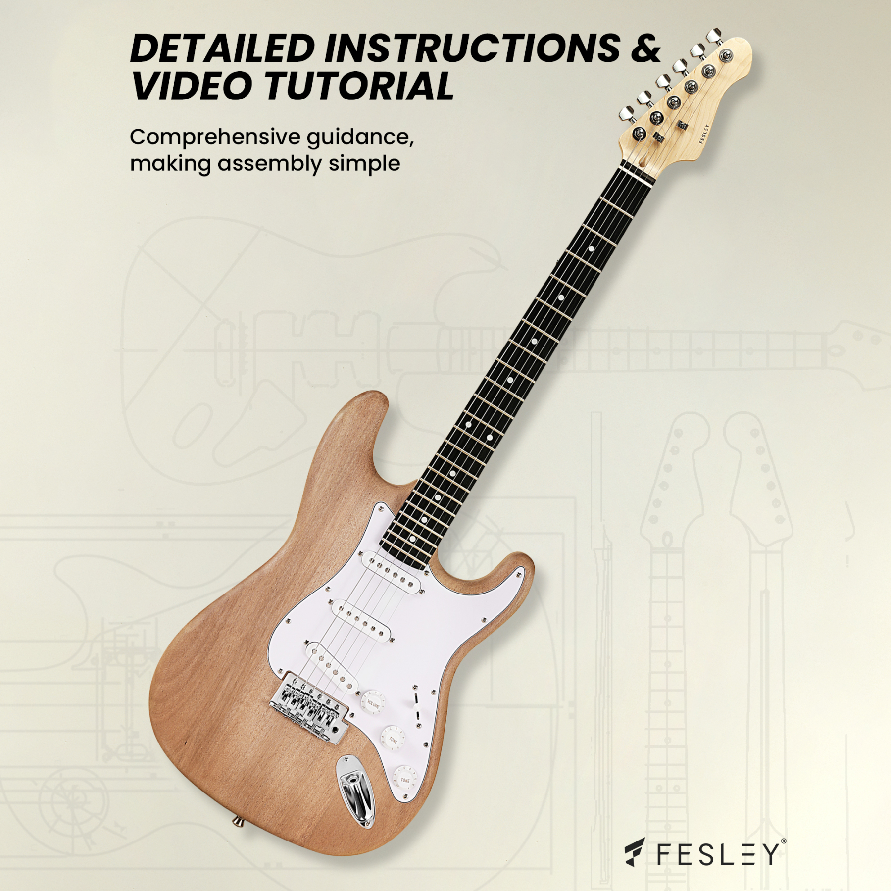 Fesley DIY ST Electric Guitar Kit with Poplar Body