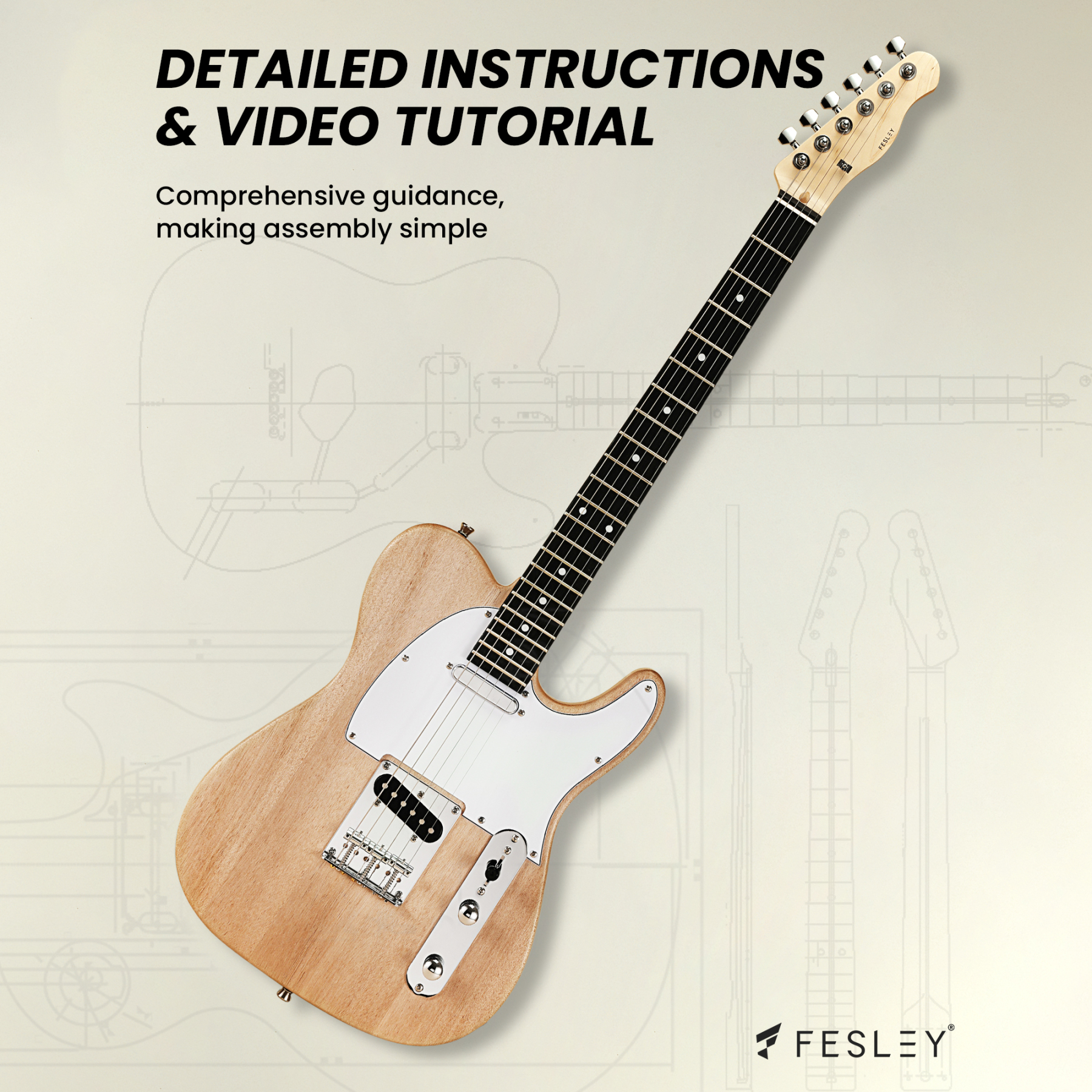 Fesley DIY TC Electric Guitar Kit with Poplar Body