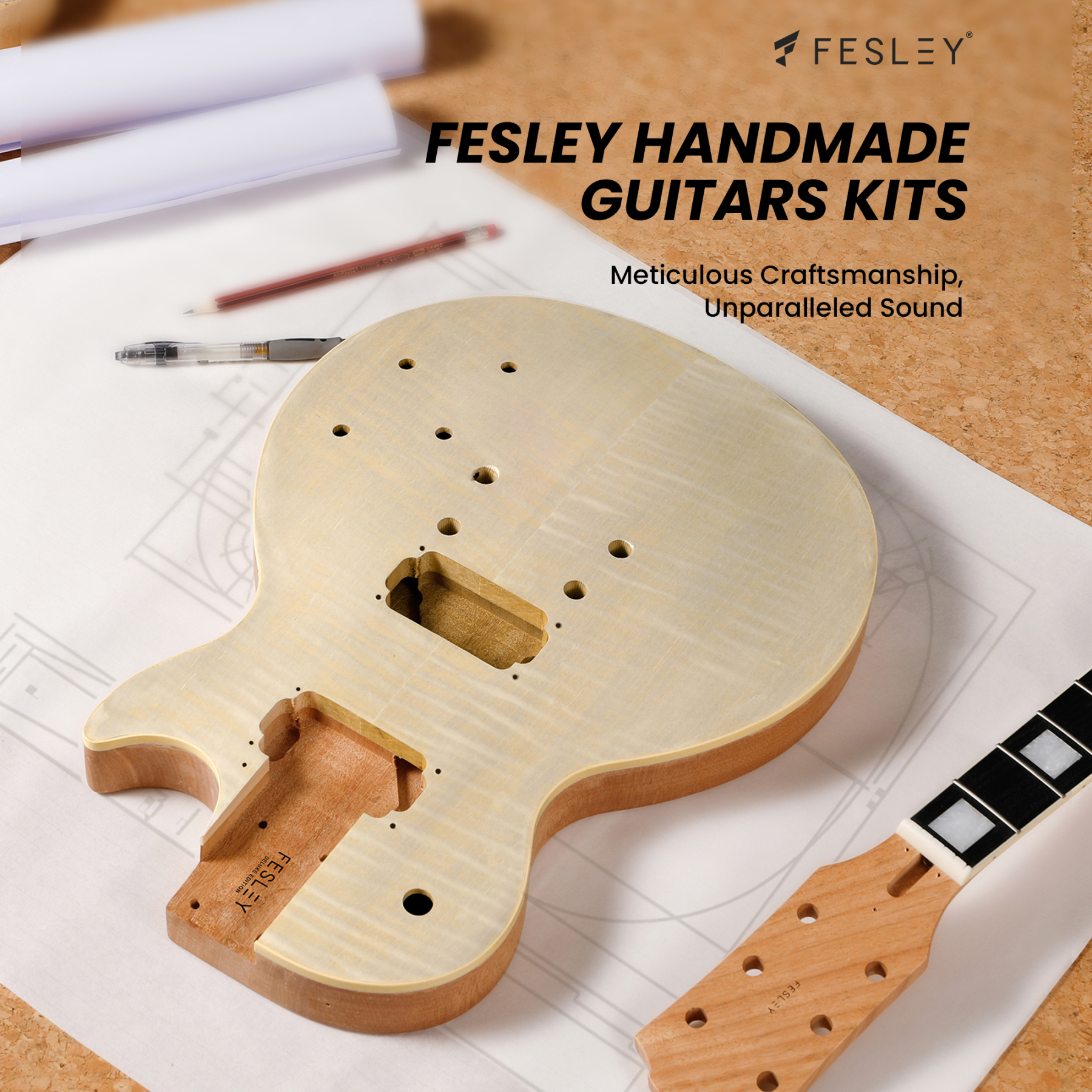 Fesley DIY LP Electric Guitar Kit with Poplar Body
