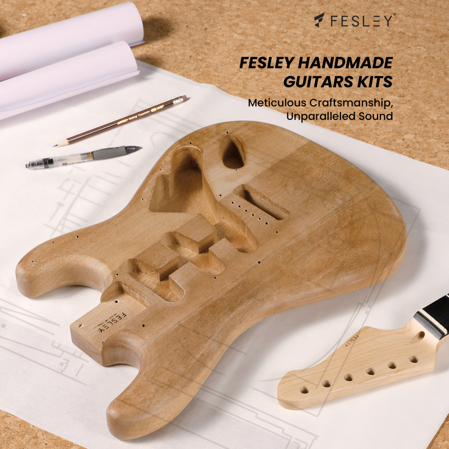 Fesley DIY ST Electric Guitar Kit with Poplar Body