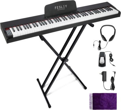 Fesley FEP300X Weighted Piano Keyboard with Stand Brown