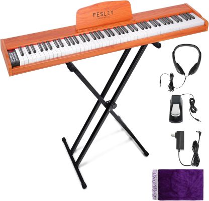 Fesley FEP300X Weighted Piano Keyboard with Stand Brown