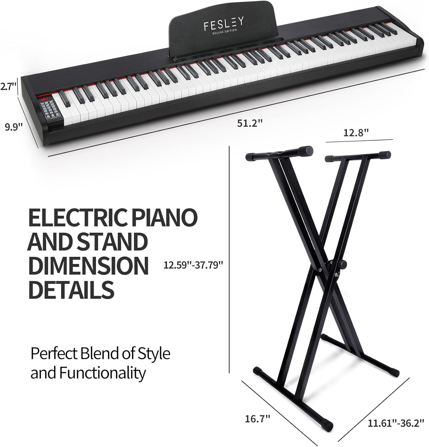 Fesley FEP300X Weighted Piano Keyboard with Stand Brown