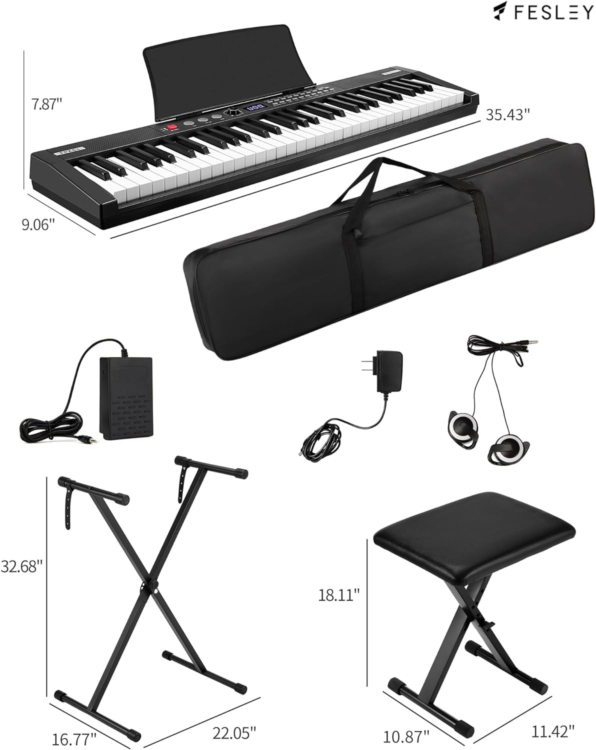 Fesley FPK61 Portable Electronic Piano 61 Keys Keyboard Kit 