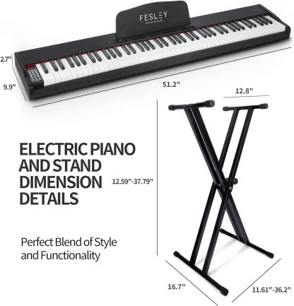 Fesley FEP300X Semi-weighted Piano Keyboard 88 Keys with Stand- Black