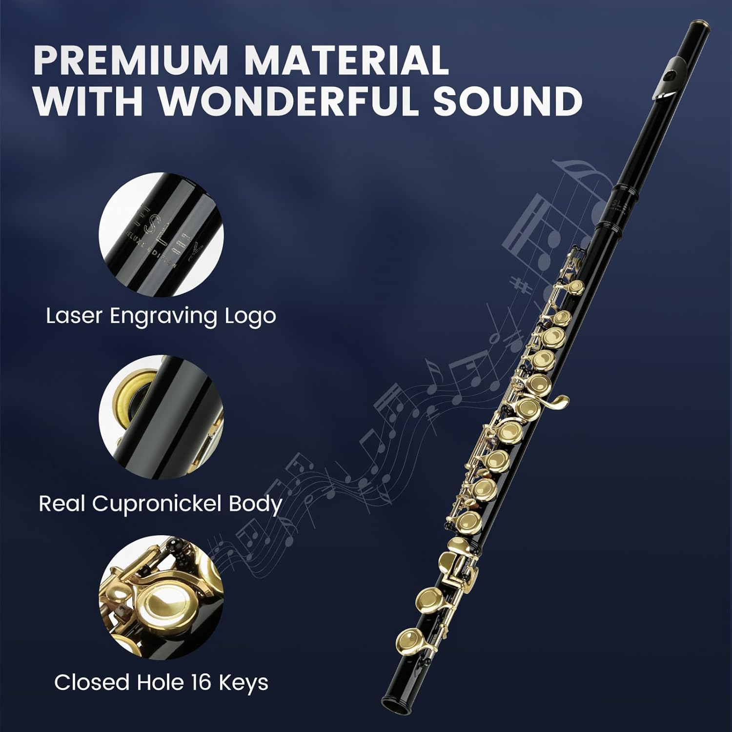 Fesley 16 Keys C Flute Instrument-Black/Gold