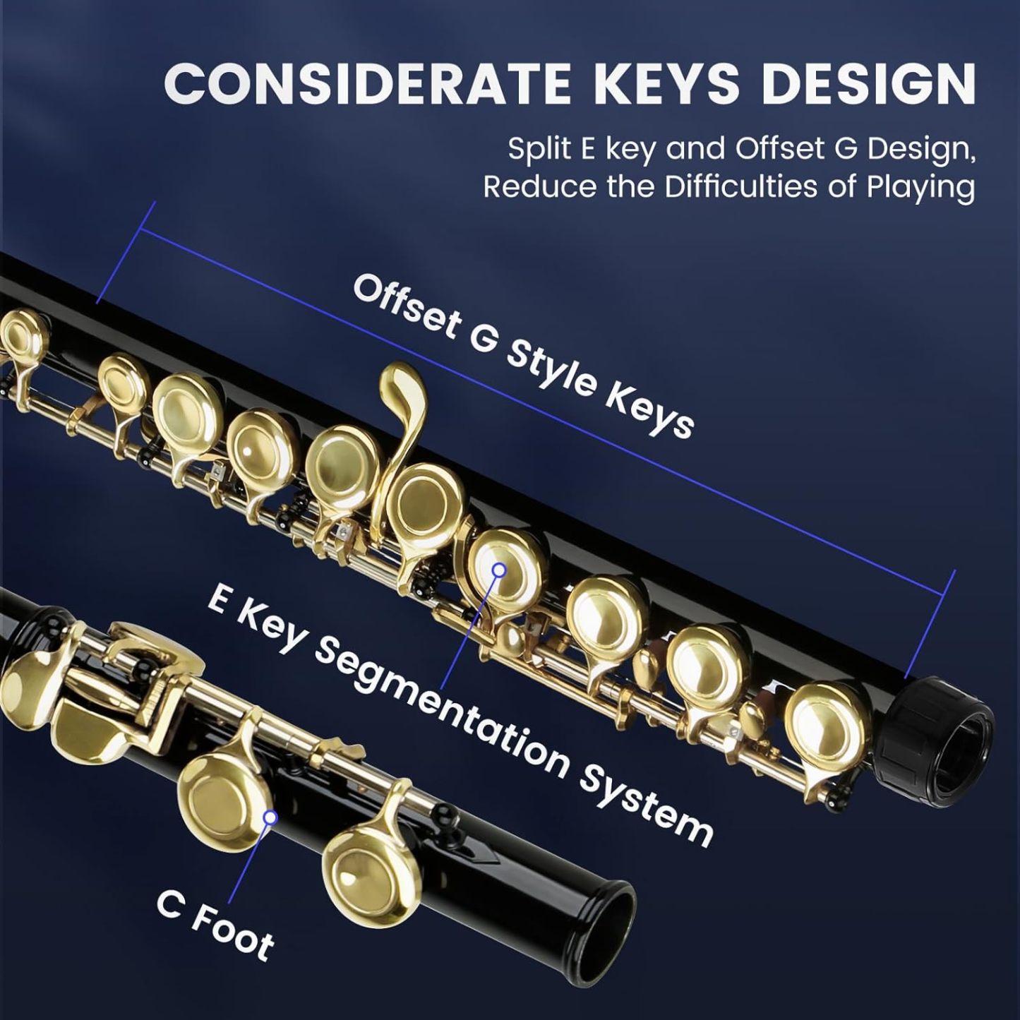 Fesley 16 Keys C Flute Instrument-Black/Gold