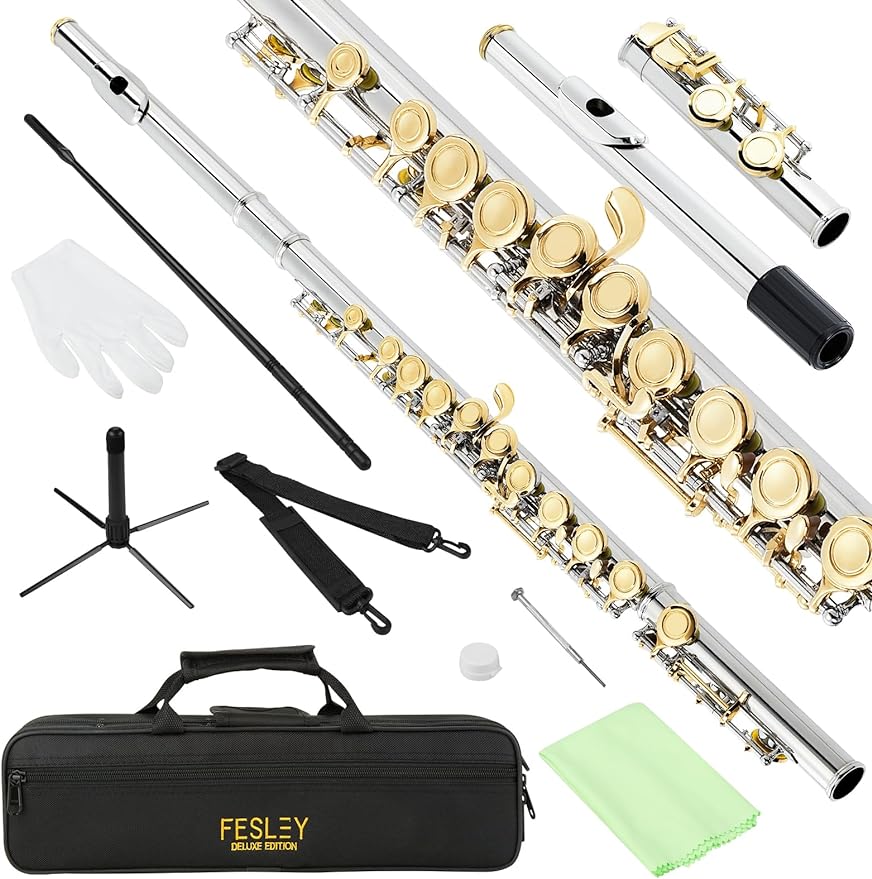 Fesley 16 Keys C Flute Instrument-Nickel/Gold
