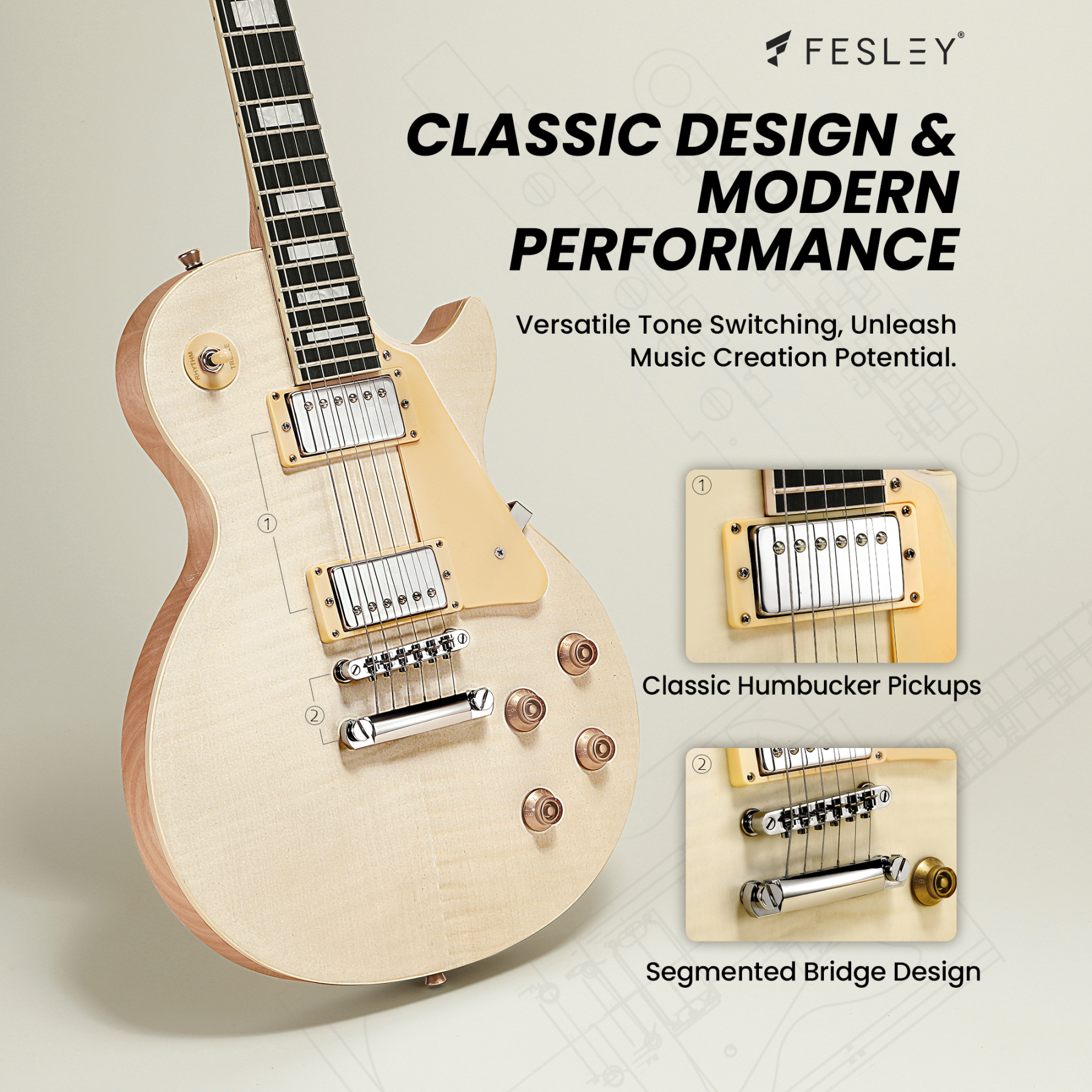 Fesley DIY LP Electric Guitar Kit with Poplar Body