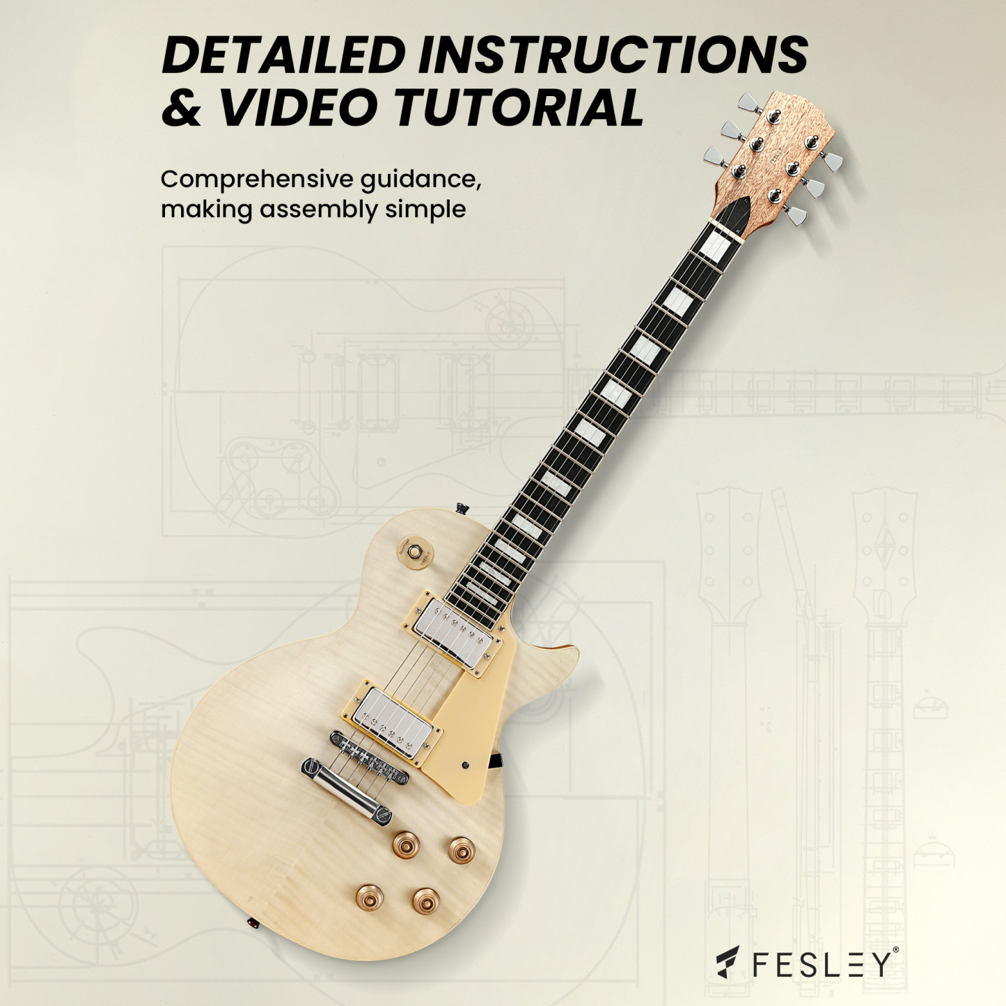 Fesley DIY LP Electric Guitar Kit with Poplar Body