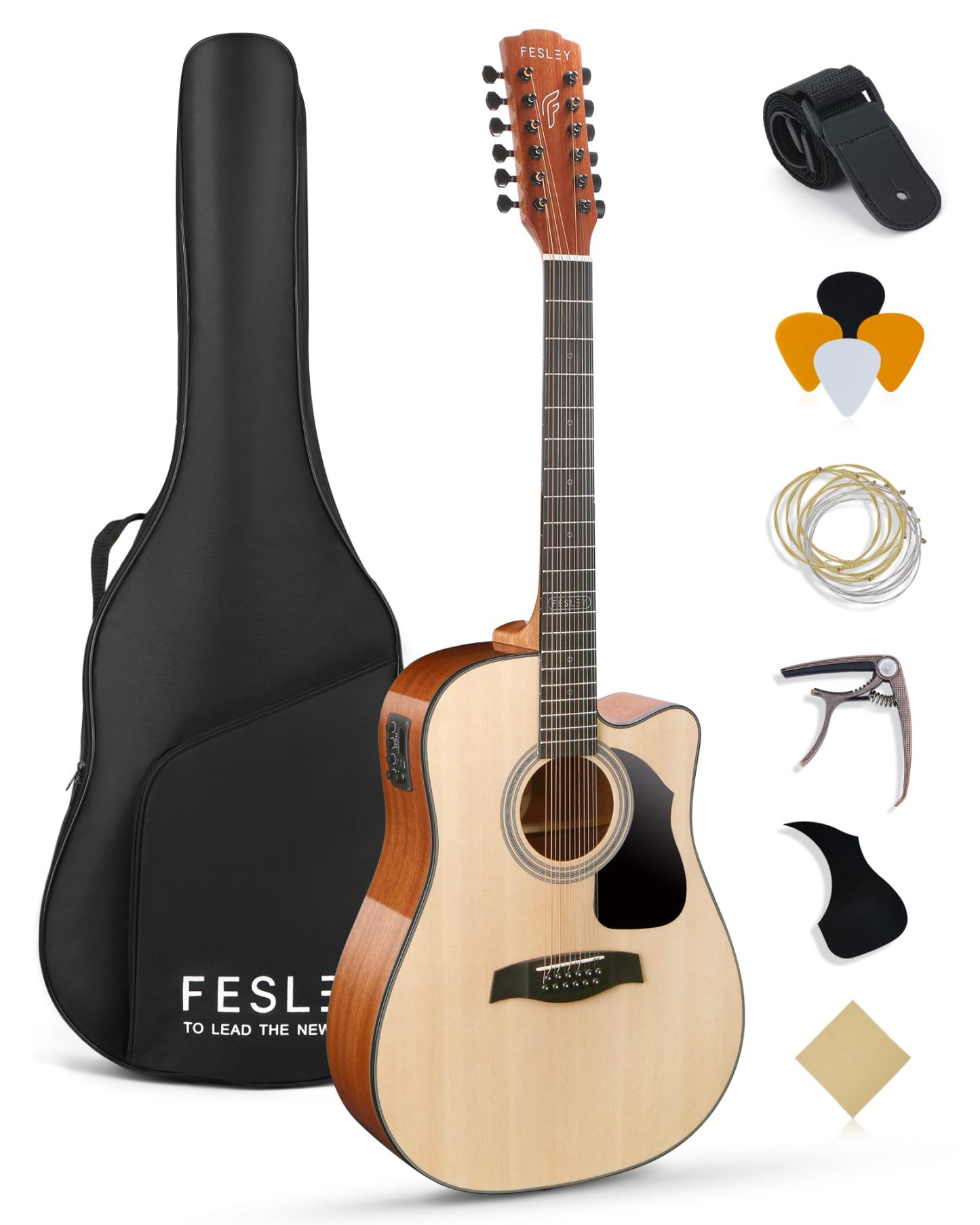 Fesley FDET280C 12 String Guitar 42" Full Size