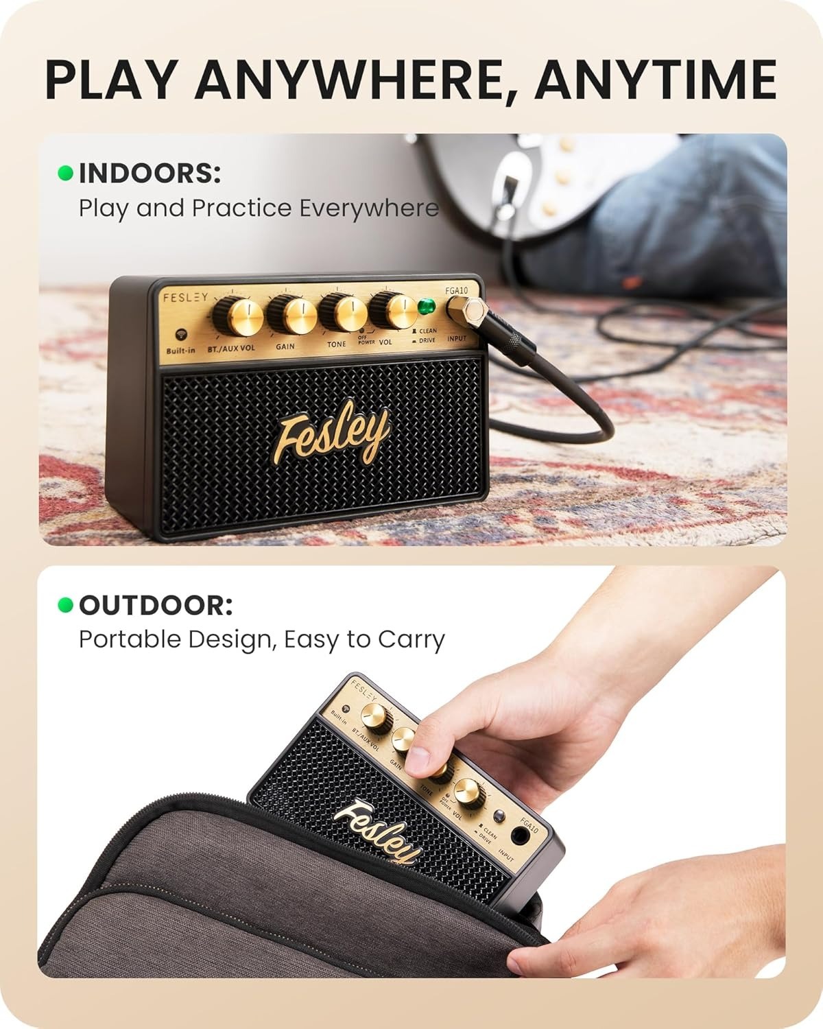 Fesley Mini Guitar Amp10W Portable Recharged Guitar Amplifier Headphone FGA10