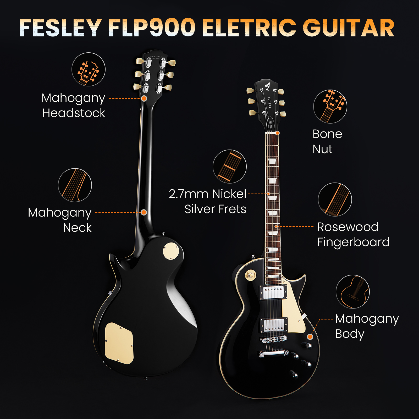 Fesley FLP900 LP Electric Guitar with Arched Top