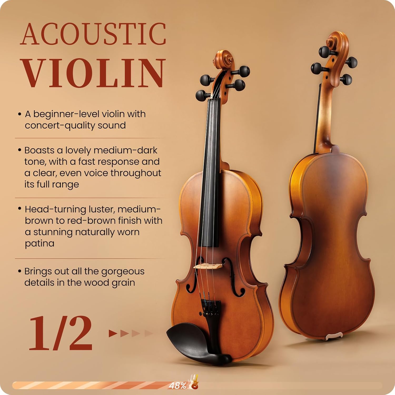 Fesley Violin 1/2 Fiddle Beginner Set