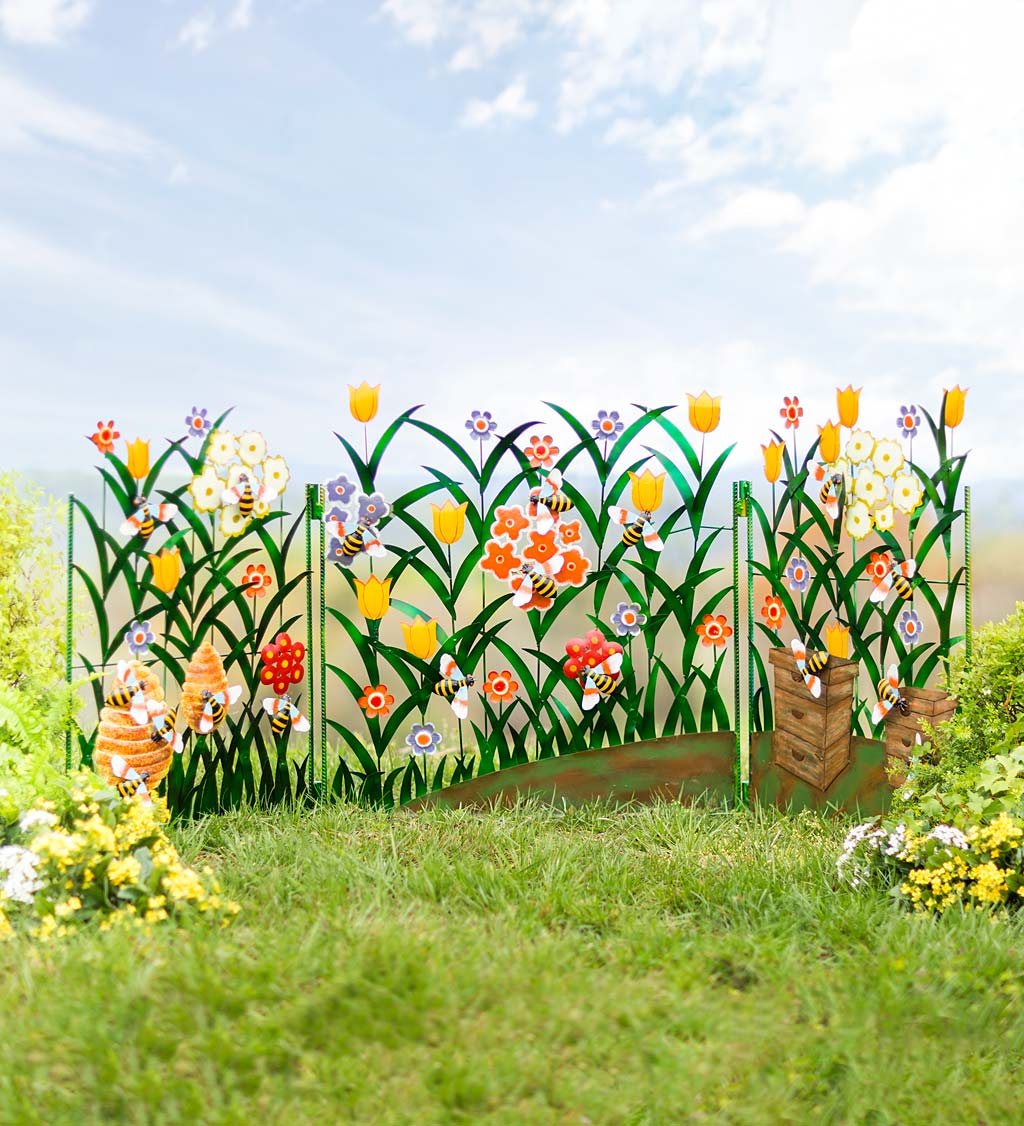 🌈Colorful Metal 3-Panel Butterfly and Flower Garden Screen