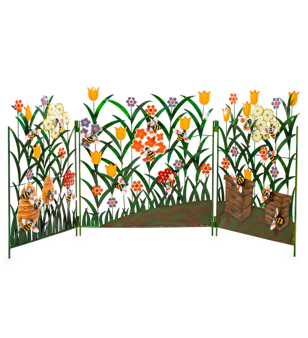 🌈Colorful Metal 3-Panel Butterfly and Flower Garden Screen