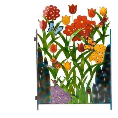 🌈Colorful Metal 3-Panel Butterfly and Flower Garden Screen