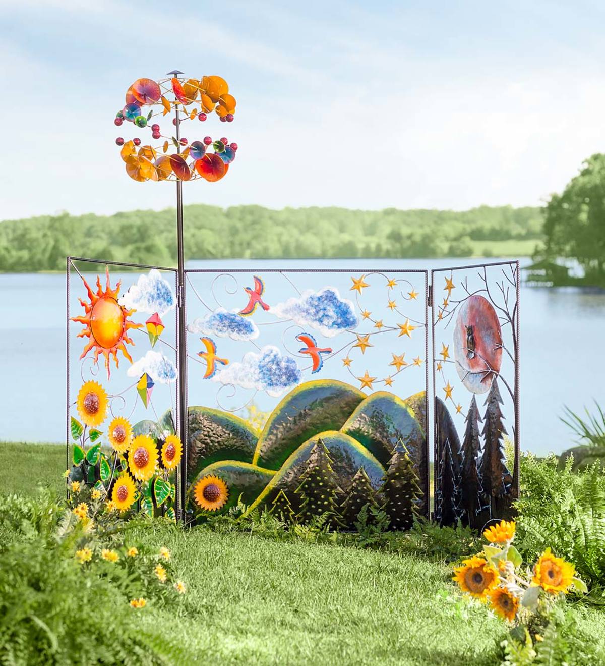 🌈Colorful Metal 3-Panel Butterfly and Flower Garden Screen
