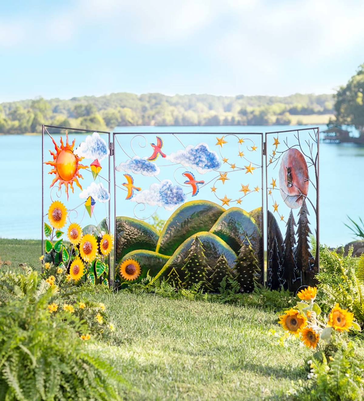 🌈Colorful Metal 3-Panel Butterfly and Flower Garden Screen