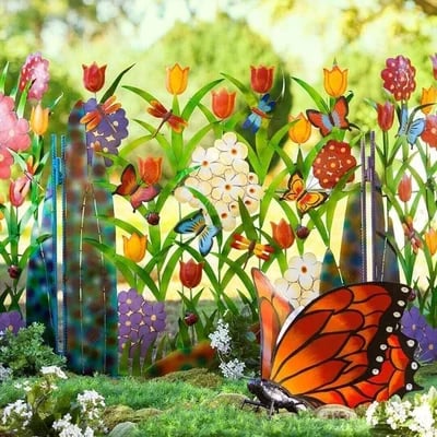 🌈Colorful Metal 3-Panel Butterfly and Flower Garden Screen