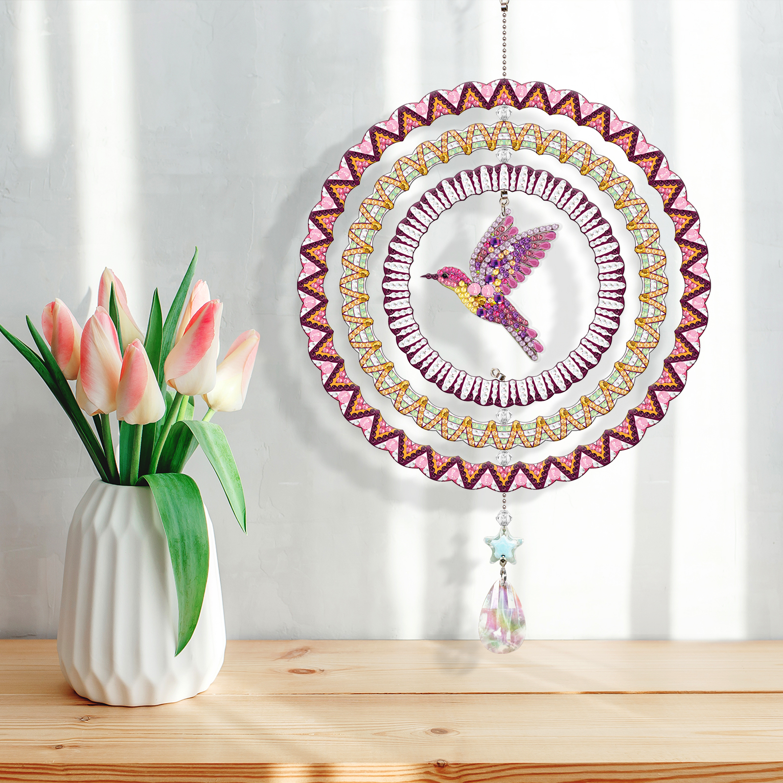 DIY Diamond Painting Double-sided Rotatable Bird Hanging Wind Chime Suncatcher Hanging Kit
