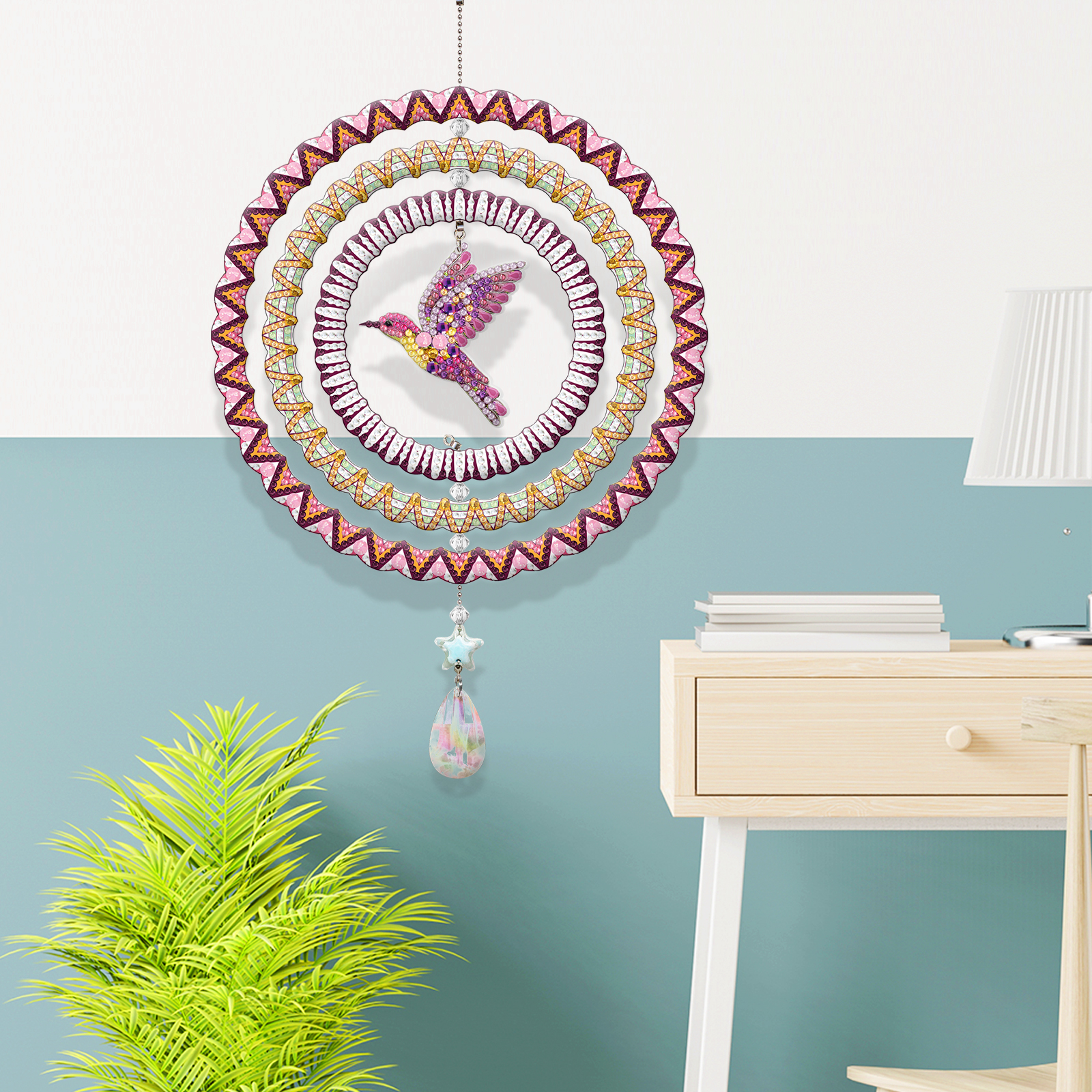 DIY Diamond Painting Double-sided Rotatable Bird Hanging Wind Chime Suncatcher Hanging Kit