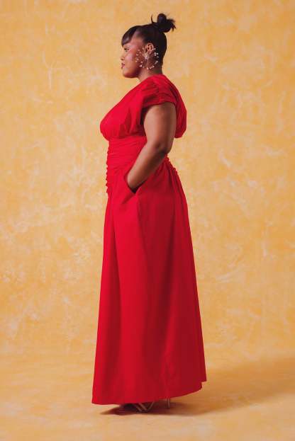 Adesuwa Ruched Cotton Long Dress (Buy 2 Free Shipping)