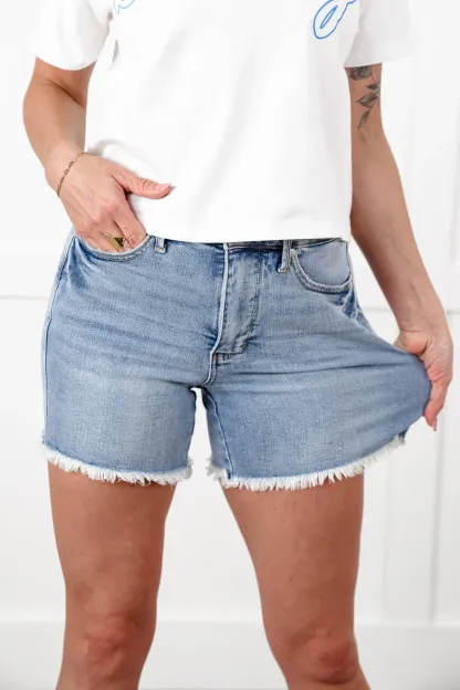 Tummy Control Frayed Hem & Shield Back Pocket Shorts (Buy 2 Free Shipping)