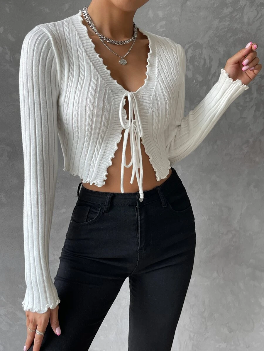 Elegant Tie-Front Cropped Knit Cardigan