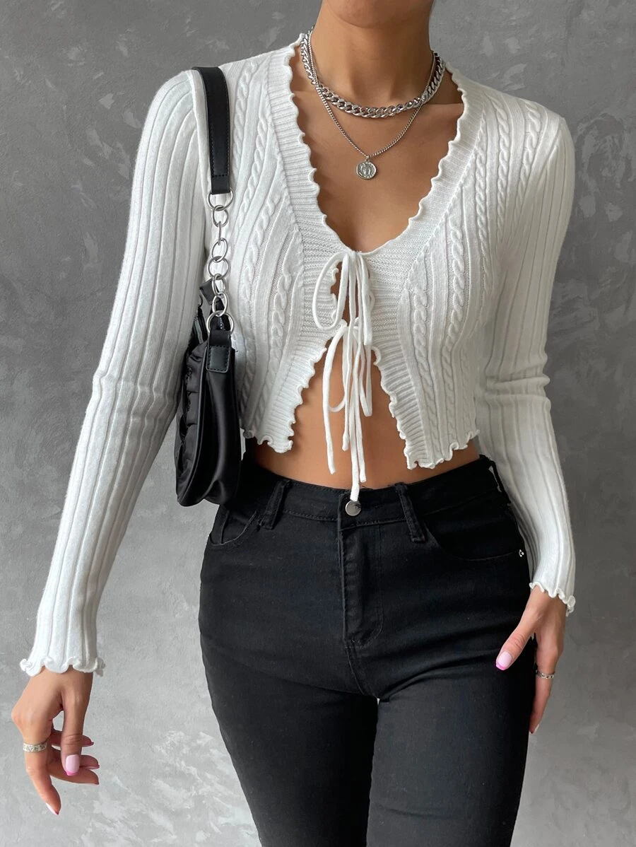 Elegant Tie-Front Cropped Knit Cardigan