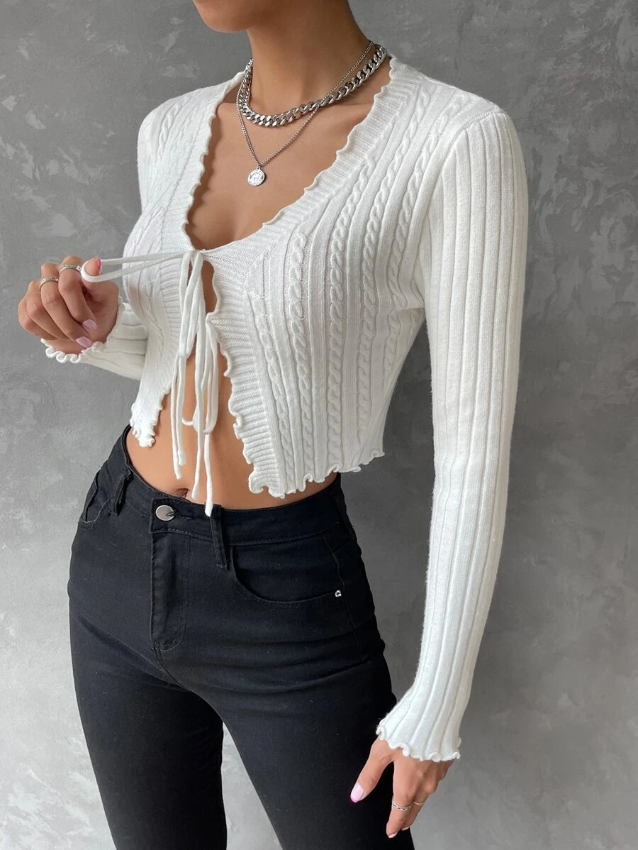 Elegant Tie-Front Cropped Knit Cardigan