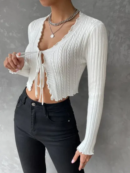 Elegant Tie-Front Cropped Knit Cardigan